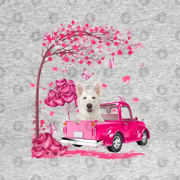 Valentine's Day Love Pickup Truck White German Shepherd by cyberpunk art